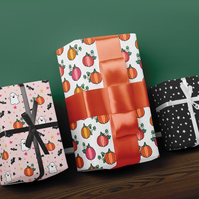 Blush Ghosts Pumpkins Halloween Mixed Patterns Wrapping Paper Sheet (Creator Uploaded)
