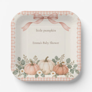 Blush Gingham Little Pumpkin Baby Shower Dessert Paper Plate