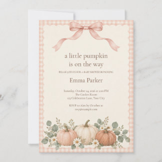 Blush Gingham Little Pumpkin Baby Shower Invitation