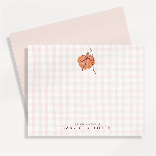 Blush Gingham Little Pumpkin Nursery Note Card (Creator Uploaded)