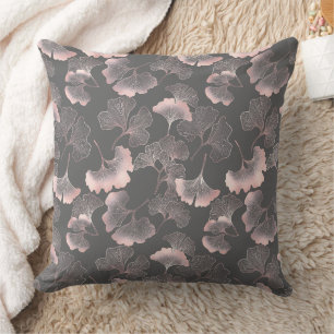 Blush Ginkgo Luxe – Gold Botanical on Black (10) Cushion