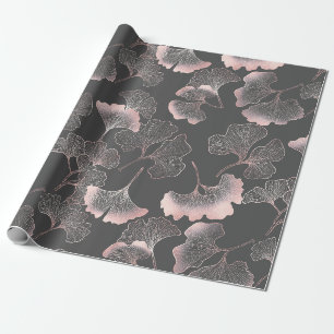 Blush Ginkgo Luxe – Gold Botanical on Black (8) Wrapping Paper