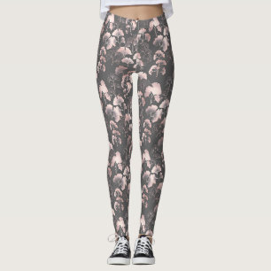 Blush Ginkgo Luxe – Gold Botanical on Black Leggings