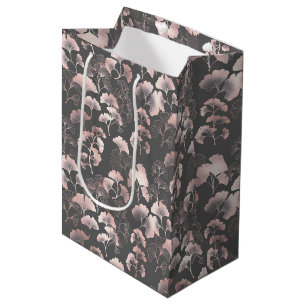 Blush Ginkgo Luxe – Gold Botanical on Black Medium Gift Bag