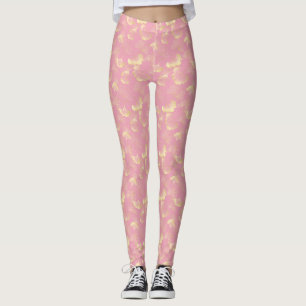 Blush Ginkgo Luxe – Gold Botanical on Pink Leggings