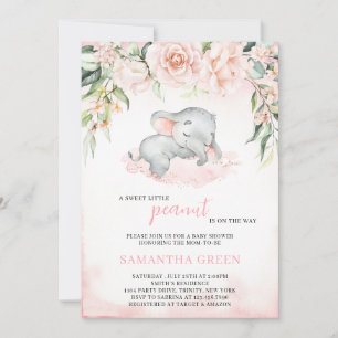 Blush Girl Elephant Baby Shower Invitation