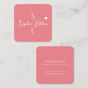 Blush Girly Calligraphy Romantic Monogram Square Business Card