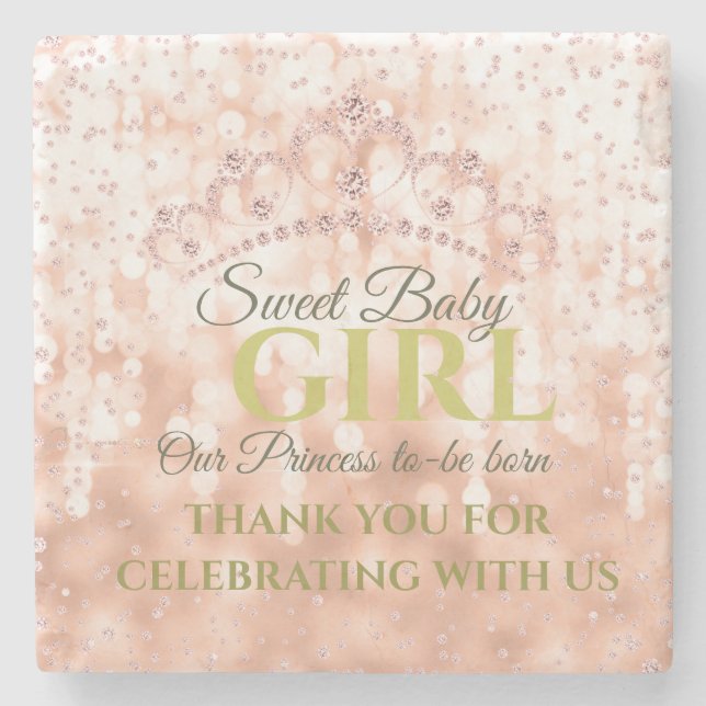 Blush Girly Diamond Rose Gold Sweet Baby Stone Coaster (Front)