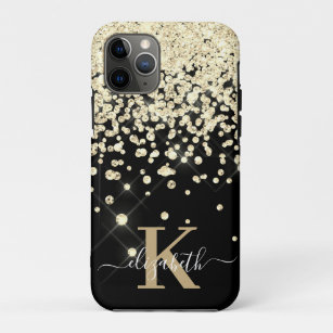 Blush Glam Black Gold Diamond Confetti Monogrammed Case-Mate iPhone Case