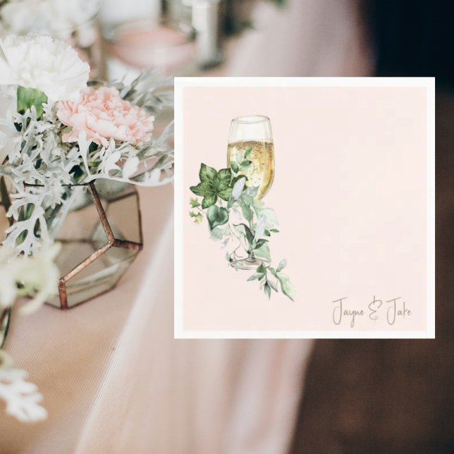 Blush Glass of Champagne Personalised Cocktail Napkin (Creator Uploaded)