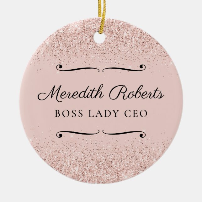 Blush Glitter Boss Lady CEO Personalised Keepsake Ceramic Ornament (Front)