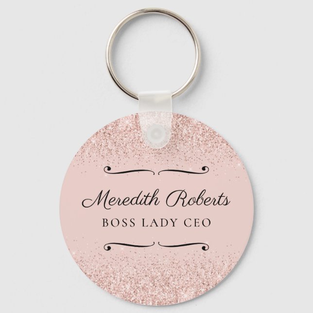 Blush Glitter Boss Lady CEO Personalised Keepsake Key Ring (Front)