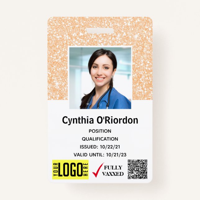 Blush Glitter Clinical Photo ID QR Barcode ID Badge (Front)