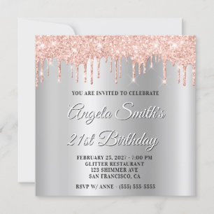 Blush Glitter Drips Silver Ombre Drop Shadow Invitation