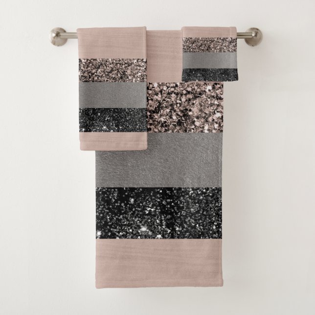 Blush Glitter Glam Stripes #1 #shiny Bath Towel Set (Insitu)