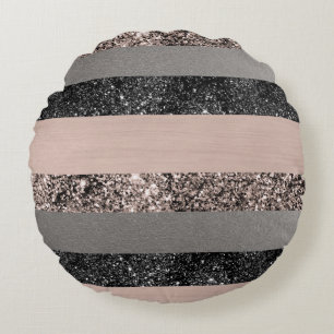 Blush Glitter Glam Stripes #1 #shiny Round Cushion
