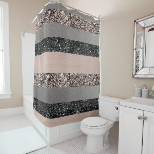 Blush Glitter Glam Stripes #1 #shiny Shower Curtain