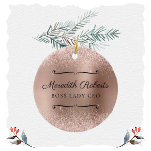 Blush Glitter Rose Gold Boss Lady CEO Personalised Ceramic Ornament