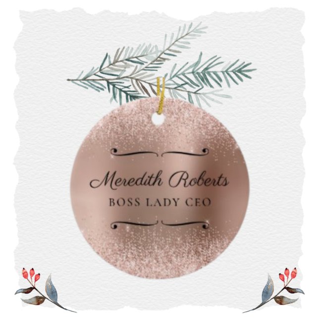 Blush Glitter Rose Gold Boss Lady CEO Personalised Ceramic Ornament (Creator Uploaded)