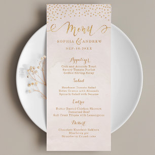 Blush glitter rose gold calligraphy wedding menu
