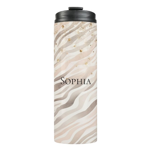 Blush Glitzy Gold Sparkle Zebra Thermal Tumbler (Front)