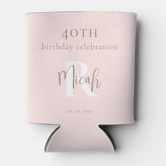 Blush & Gold 40th Birthday Party II Can Cooler (Front)