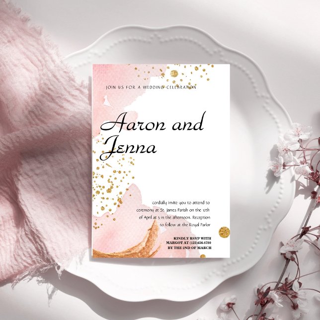 Blush & Gold Abstract Wedding Invitation (Creator Uploaded)