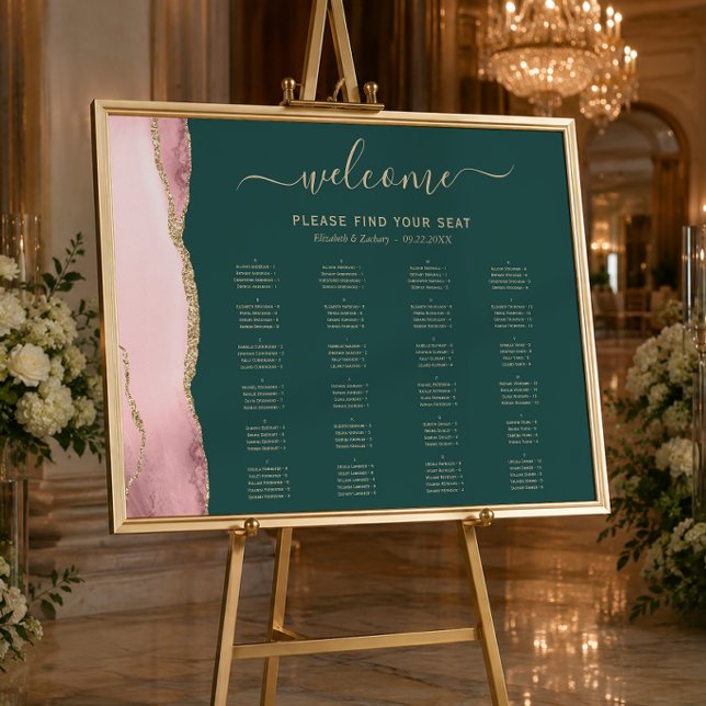 Blush Gold Agate Emerald Green Wedding Seating Poster (Creator Uploaded)