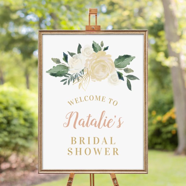 Blush Gold and Green Floral Bridal Shower Welcome Poster (Creator Uploaded)