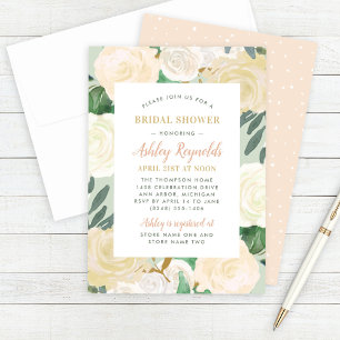 Blush Gold and Green Floral Wedding Bridal Shower Invitation