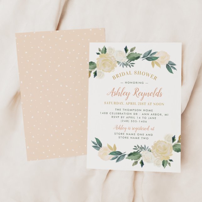 Blush Gold and Green Floral Wedding Bridal Shower Invitation (Creator Uploaded)