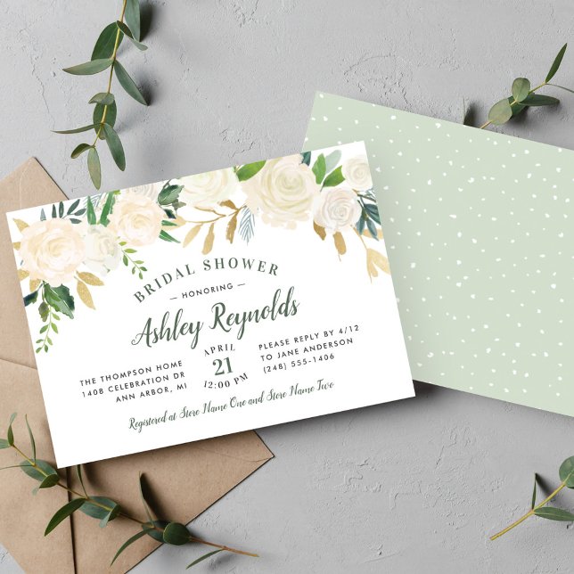 Blush Gold and Green Floral Wedding Bridal Shower Invitation (Creator Uploaded)