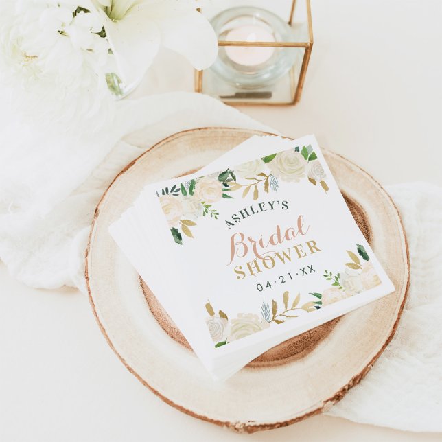 Blush Gold and Green Floral Wedding Bridal Shower Napkin (Creator Uploaded)