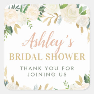 Blush Gold and Green Floral Wedding Bridal Shower Square Sticker
