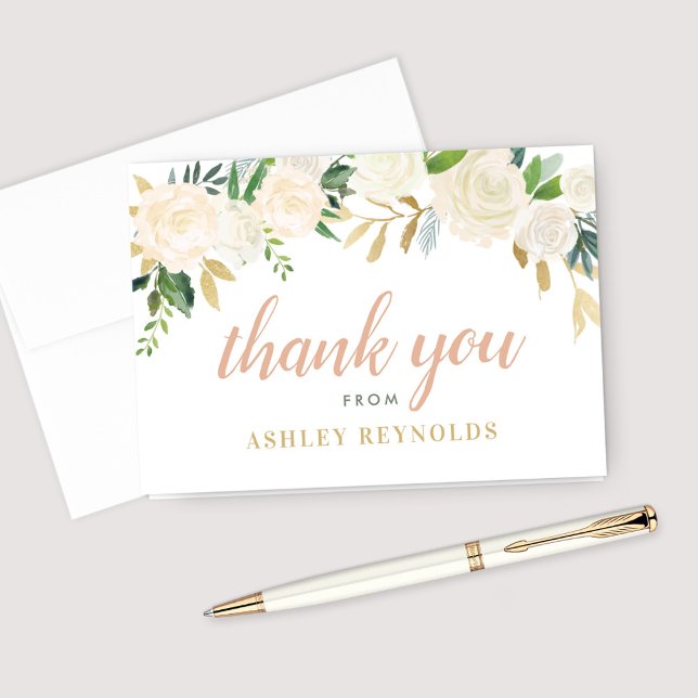 Blush Gold and Green Floral Wedding Bride Thank You Card (Creator Uploaded)