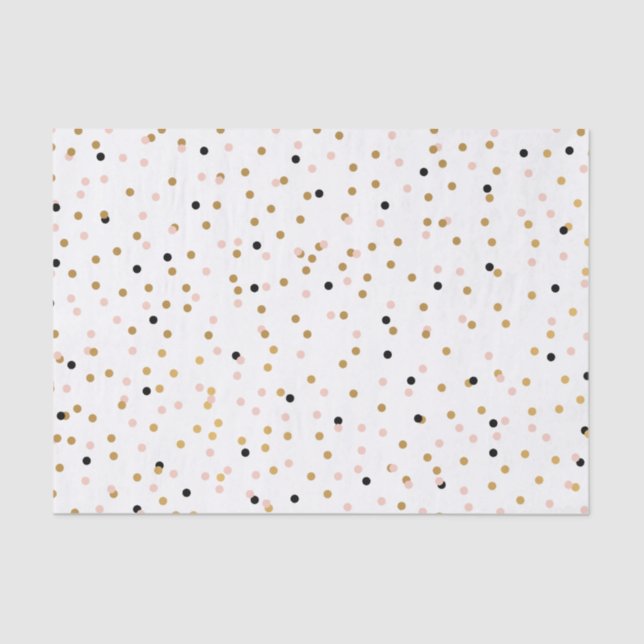 Blush, Gold Black Colourful Confetti Dots Pattern Tissue Paper (Front)