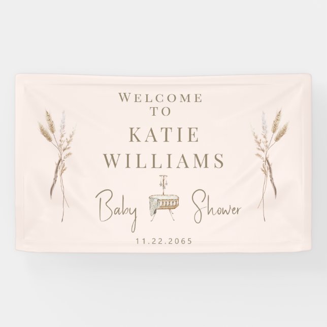 Blush & Gold Boho Baby Shower Welcome Sign Banner (Horizontal)