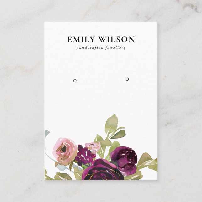 BLUSH GOLD BURGUNDY ROSE FLORAL EARRING DISPLAY BUSINESS CARD (Front)
