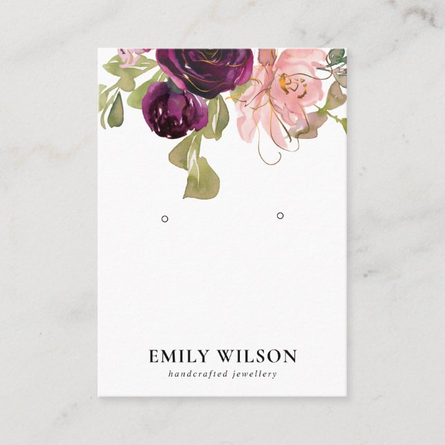 BLUSH GOLD BURGUNDY ROSE FLORAL EARRING DISPLAY BUSINESS CARD (Front)