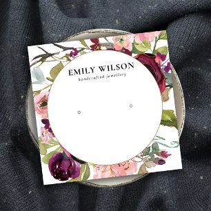 BLUSH GOLD BURGUNDY ROSE FLORAL EARRING DISPLAY SQUARE BUSINESS CARD