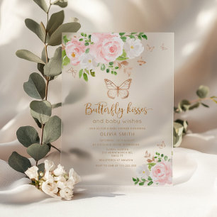 Blush gold Butterfly kisses baby shower Acrylic Invitations