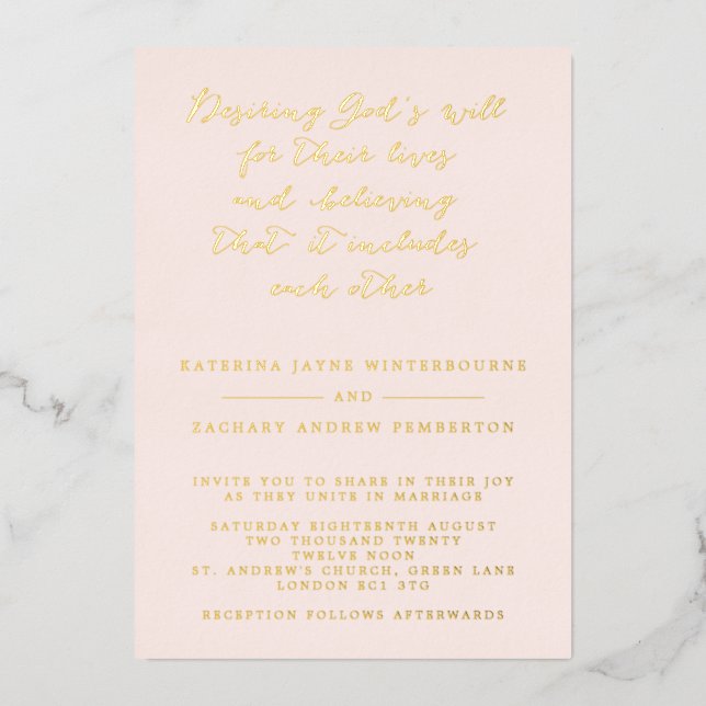 Blush & Gold Christian Script Wedding (Front)