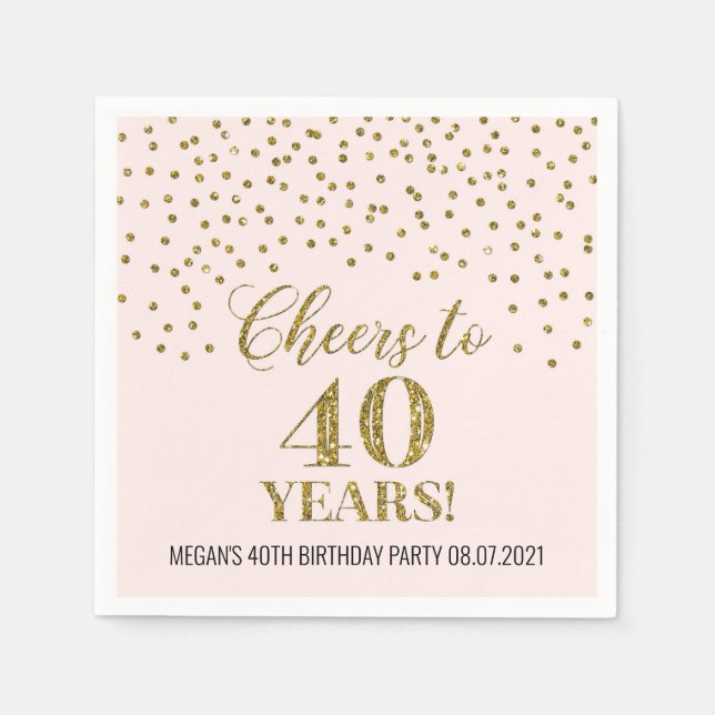 Blush Gold Confetti Cheers to 40 Years Birthday Napkin (Front)