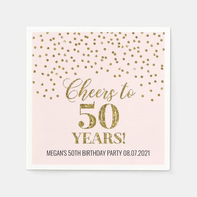 Blush Gold Confetti Cheers to 50 Years Birthday Napkin (Front)