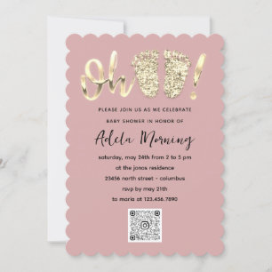 Blush Gold Confetti Feet Baby Girl QR CODE Invitation