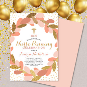 Blush Gold Confetti Nurse Pinning Graduation Party Invitation