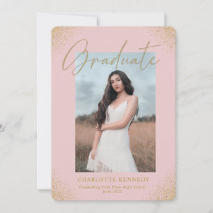 Blush Gold Confetti Photo Graduation Announcement