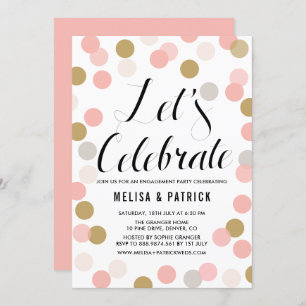 Blush & Gold Confetti Polka Dots Engagement Party Invitation