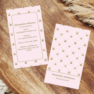 Blush Gold Crown Elegant Business Card