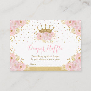 Blush Gold Crown Princess Baby Girl Diaper Raffle Enclosure Card